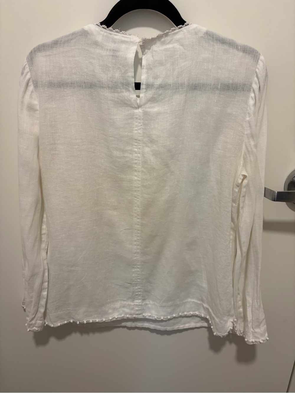 J. Crew White Long-Sleeve Linen-Blend Peasant Blouse Size 4 - Picture 3 of 10